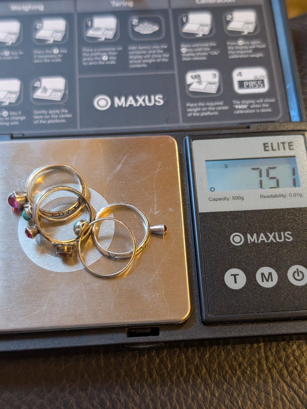Stackable Silver Rings Set (6)with Turquoise and Red Stones - Picture 6 of 15